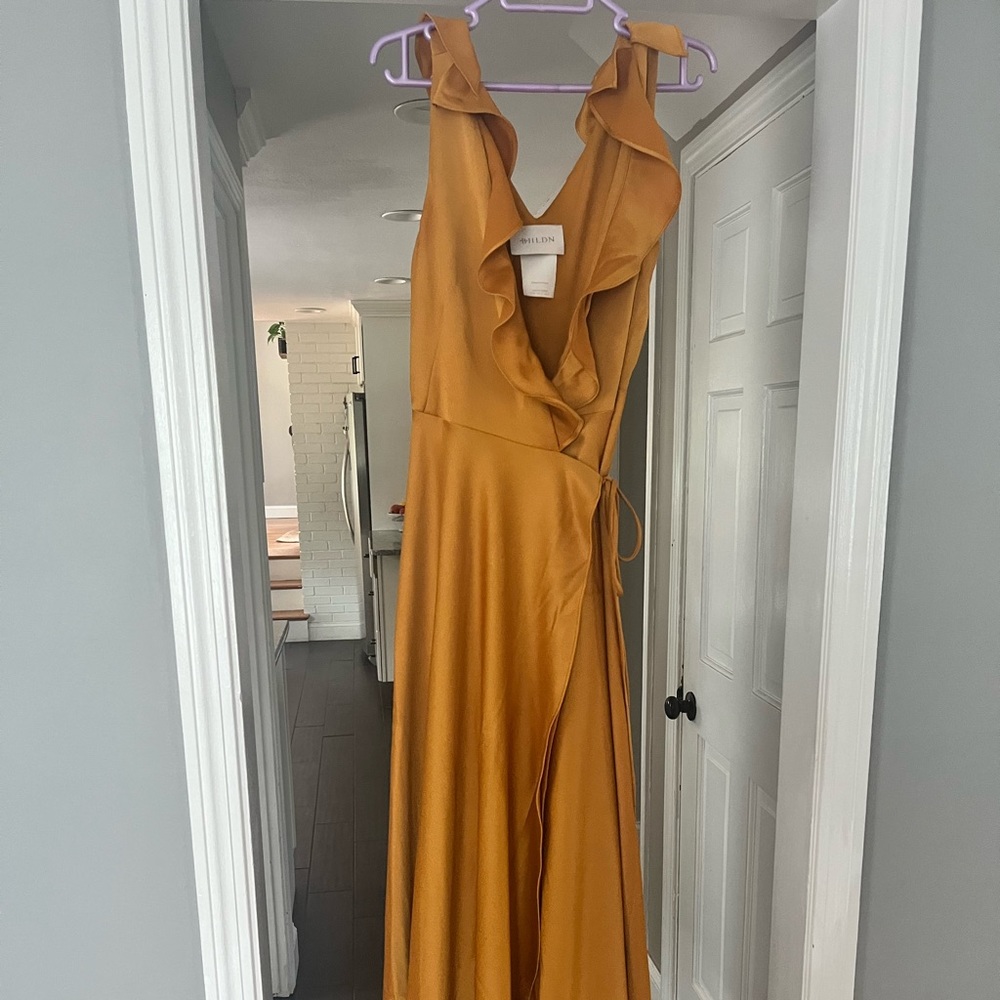 COPY - BHLDN gold wrap gown, never altered, worn once. Perfect condition